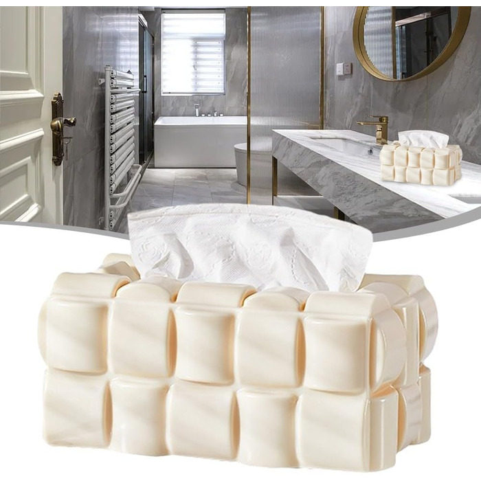 Tissue Box Holder, Multifunctional, Waffle Tissue Box Dispenser, Napkin Cover for Home, Office, Restaurant (Cream)