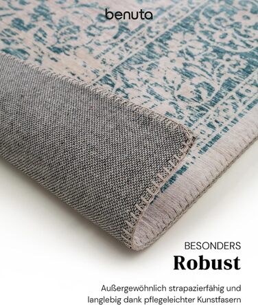 benuta pop Laury Rug - Synthetic Fiber - Rectangular & in Vintage Style - Easy to Care For for Living Room, Bedroom, Turquoise, 200x300 cm 200 x 300 cm (Rectangular) Turquoise