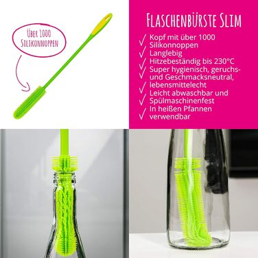 Kochblume Silicone Brush Set, 3-Piece with Interchangeable Heads | Bottle Brush, Dish Brush, Antibacterial, Germ-Free (anthracite)