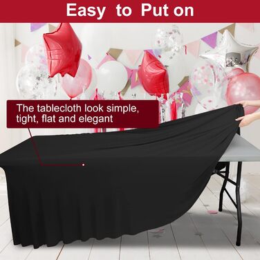 Thick 2-in-1 Spandex Table Skirt and Table Cover 6ft, Rectangle Fitted Tablecloth with Pleated Skirt, Table Linens for Banquets Event (Black, 72