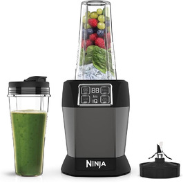 Ninja Mixer with 2 programs: Mixing & Max Mixing, Pulse function, 2 x 700ml cups with pouring lids, 1000W, dishwasher-safe, Mixer Smoothie Maker, Auto-iQ, Black BN495EU