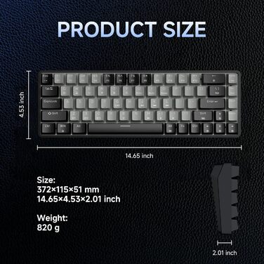 Dierya DK68 - Бездротова ігрова клавіатура з RGB підсвічуванням (68 клавіш, механічний, Linear Red Switch, QWERTY, Bluetooth/2.4GHz/USB-C)