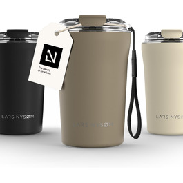 Термокружка для кави та чаю LARS NYSØM | 380 мл, з Tritan кришкою та петлею | Зі сталі, з ізоляцією, витокозахисна, Taupe Brown