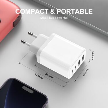 Мережевий адаптер USB C 40W 4-портовий: зарядка для iPhone, iPad, Galaxy та інших пристроїв
