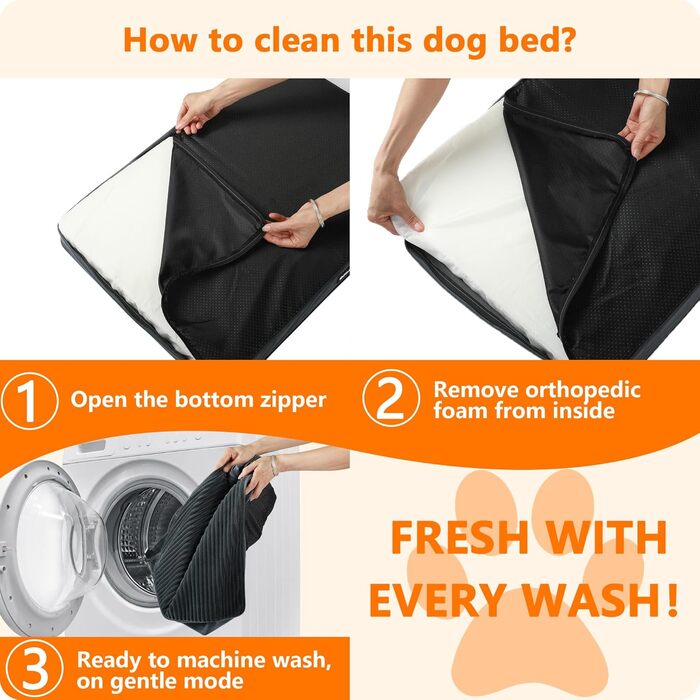 HMTOPE Orthopedic Dog Bed, 10cm Thick Dog Cushion for Medium and Large Dogs, Removable and Washable Dog Mat, Non-Slip Bottom, Waterproof Inner Lining, 112 cm, Dark Grey