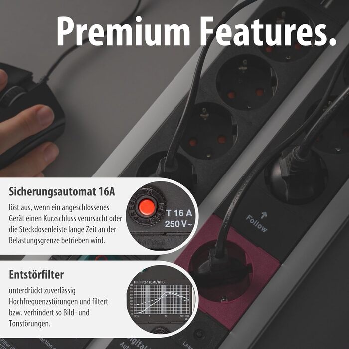 Бренненштуль Premium-Protect-Line Мережевий фільтр для геймерів з 11 розетками, USB 3.10A, захист від перенапруги, 3м кабель, Made in Germany (сріблястий/чорний)