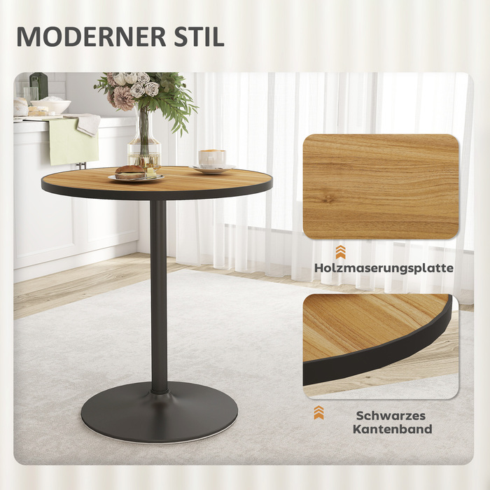 HOMCOM Dining Table, Round Kitchen Table, Modern Dining Table with Wood-Look Top for 4 People, Coffee Table for Living Room, Ø70 x 76 cm, Oak | Aosom