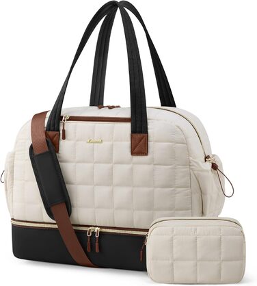 LOVEVOOK Сумка-мішок Weekender 35L, для подорожей, спортзалу, гімнастики, з відділенням для взуття та мокрих речей, ручна поклажа (Бежевий+чорний+коричневий)