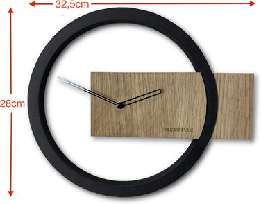 FLEXISTYLE Large Wall Clock without Ticking Sounds, Wood Art Black, Living Room, Bedroom, Made in EU, z216-2 (32cm)