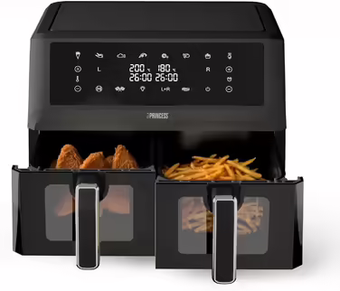 Princess Double Basket Air Fryer - 2 Compartments - 11 L - BPA- and PFAS-free - Sync Function - 8 Programs - Viewing Window - 2400 W - 182276 DOUBLE CHAMBER 2x5.5L
