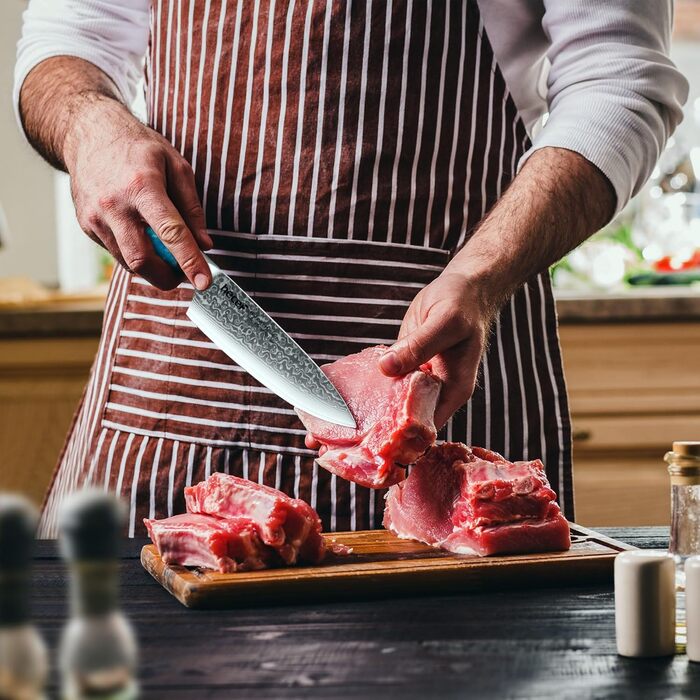 Японський ніж Hecef Damast 20 см з ручкою з харчової смоли: професійний кухонний ніж з дамаської сталі 67 шарів, з захистом для леза, подарунок для шеф-кухаря