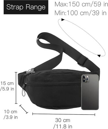 Поясна сумка чоловіча/жіноча водонепроникна для подорожей, фестивалів, спорту та міста (чорна)