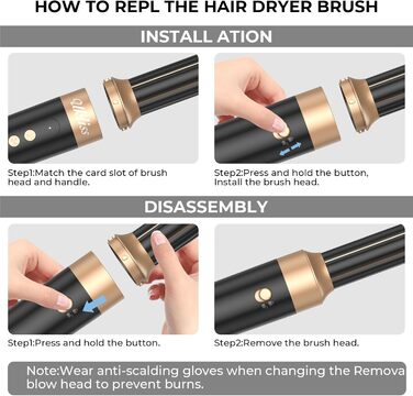 UKLISS Airstyler Multistyler 7 в 1: фен-щітка, локон, випрямляч, турбіна, 1400W, турбіна, 3 режими температури, 30 мм, турбіс