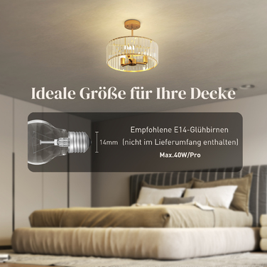 HOMCOM Chandelier with Crystal Shade - 3-Light Gold Metal Finish