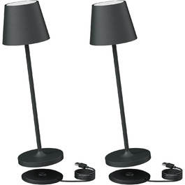LED настільна лампа K-Bright з димуванням, акумуляторна | Для дому та вулиці | 3000K тепле світло | Дизайнерська лампа | 2 шт. в комплекті, колір антрацит