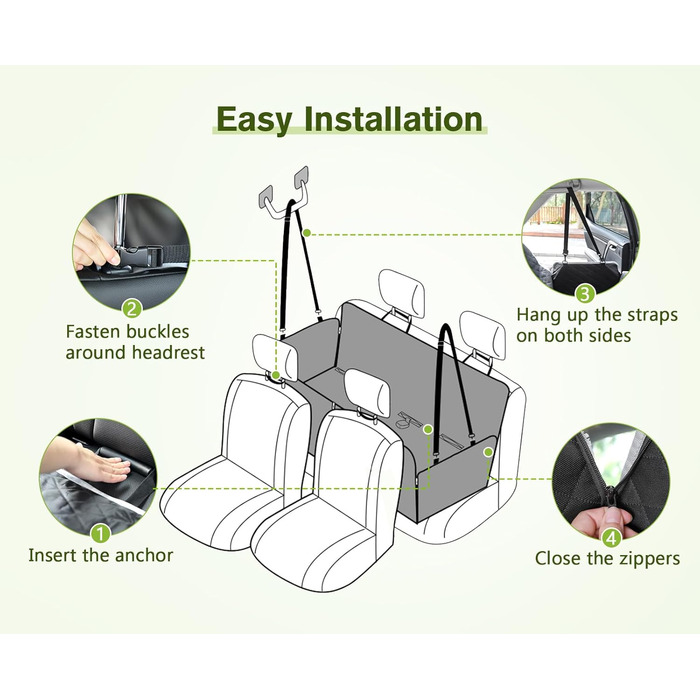 Pecute Car Seat Cover for Dogs - Waterproof & Scratch-Resistant, 136x146cm, with Side Protection & Window, Black Luxury Thick Seat Protector