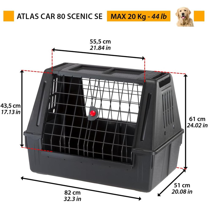 Переноска для собак Ferplast ATLAS CAR SCENIC SPECIAL MINI – переноска для автомобіля, 82x51x61 см, з сіткою для вентиляції та знімним килимком