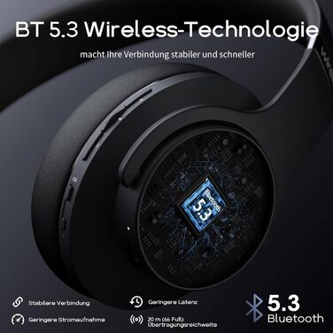 DOQAUS Bluetooth навушники Over-Ear, 90 годин роботи, Bluetooth 5.3, бездротові навушники з мікрофоном, HiFi стерео звук, глибокий бас, для телефону, подорожей, чорний