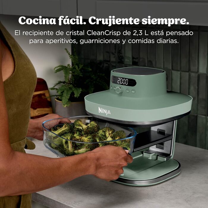 Скляна аерофритюрниця Ninja CRISPi PRO XL з 5 функціями, мохово-зелена