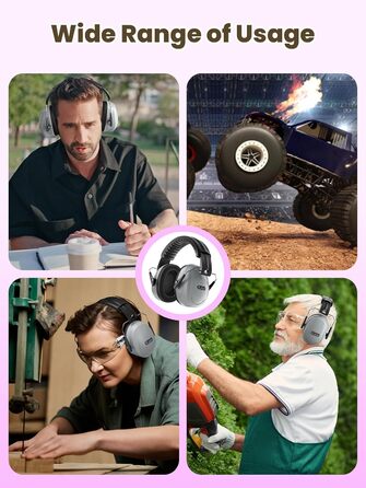 Захисні навушники Dr.meter SNR 31dB, наголов'я, регульовані, комфортні для дорослих, складаються, шумоізоляція для будівництва, саду (сірі)