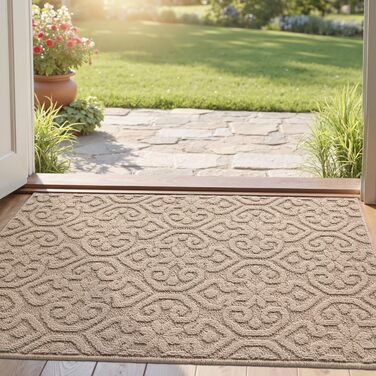 Привітальний килимок DEXI 60x90 см, протиковзаючий та вбираючий килим для входу, передпокою та патіо, бежевий, можна прати