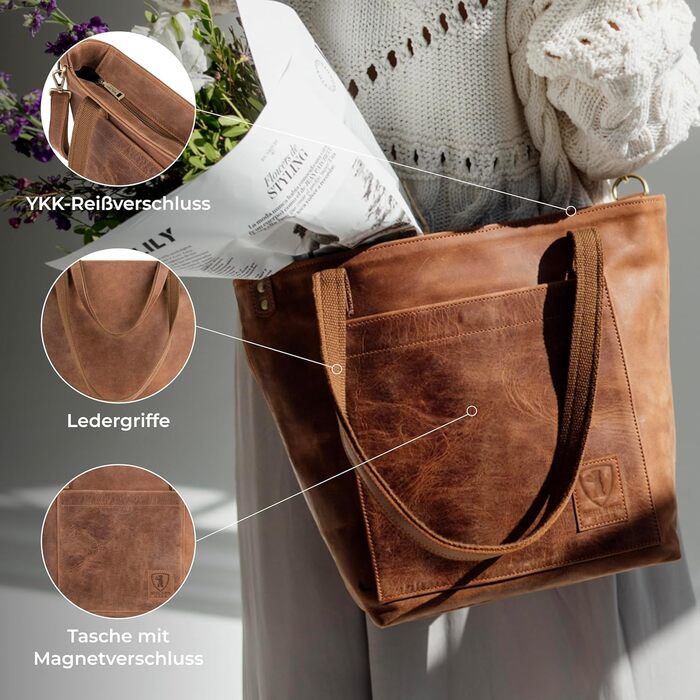 Сумка жіноча шкіряна через плече Berliner Bags Verona вінтажний стиль, велика сумка-шопер з YKK блискавкою, колір верблюжий