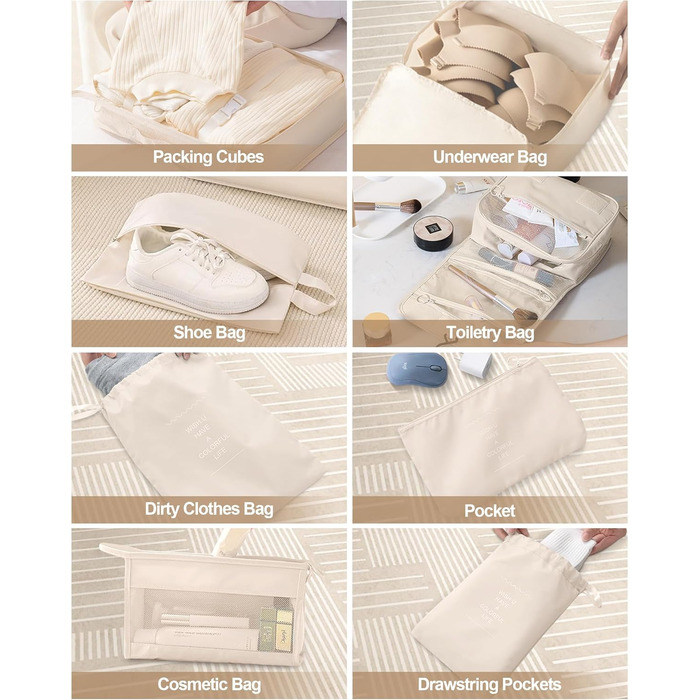 Органайзери для валіз, дорожні аксесуари, водонепроникні мішки для пакування, 10 шт., Бежевий