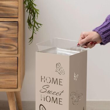 Підставка для парасольки Baroni Home з металу, дизайн модерн, з метеликами, 2 гачки, знімна водяна ємність, бежева, 15,5x15,5x49 см
