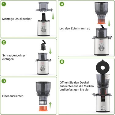 Шнекова соковижималка OMMO Slow Juicer для овочів та фруктів, 300 Вт, срібляста