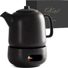 STEINZEIT Design Teapot with infuser made of rust-resistant 304 stainless steel - Teapot ceramic with unique glaze with removable strainer - black (1.3L with trivet)