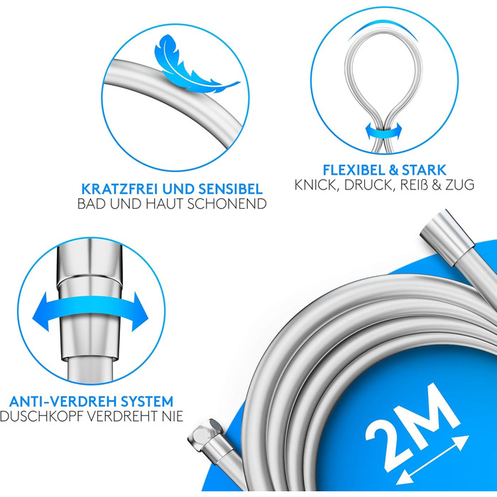 Lyvanas - TEST WINNER - Shower Head with Hose and Holder - Shower Head for Shower & Bathtub in Extra Large (Ø15cm) - Wellness Rain Shower with 5 Spray Patterns (Premium Set 2025)