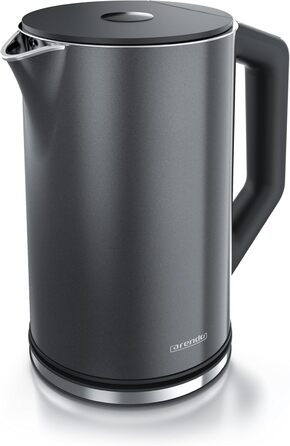 Arendo - Stainless Steel Kettle with Temperature Setting 40-100 Degrees in 5-Degree Increments - Double-Walled Design - Model ELEGANT - 1.5 Liter - 2200 W - Tea Kettle with Temperature Display - GS - Black (G: Pearl Grey)