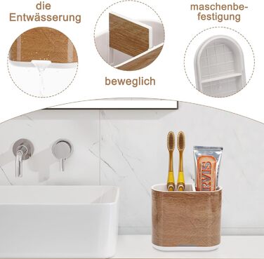 Тримач для електричної зубної щітки: органайзер для ванної кімнати з піддоном для води, сімейний, дитячий (дерев'яний малюнок, середній)