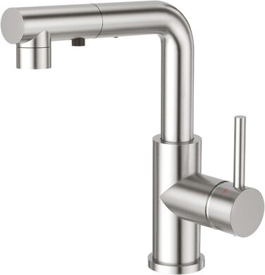 Кран кухонний CREA з 3 функціями, висувна лійка, поворот на 360°, матовий (з нержавіючої сталі)