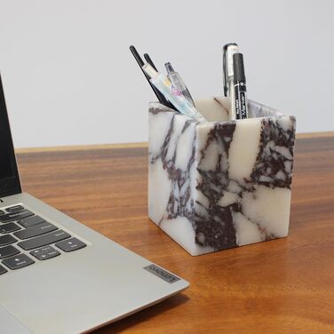 Calacatta Viola Marble Toothbrush Holder for Bathroom, Natural Marble, Makeup Brush Holder, Countertop Organizer