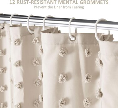 Штора для ванної кімнати Boho в стилі кантрі, тканинна, натуральних кольорів, 183 x 213 см, з гачками, набір, для ванної кімнати