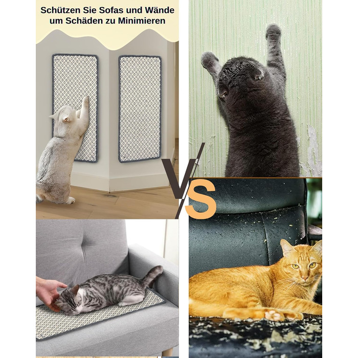 Килимок для котів JanYoo від подряпин, сизаль, 60x25 см (2 шт.) - захист від когтів для меблів