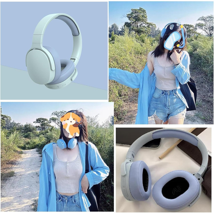 Bluetooth навушники HiFi з активним шумозаглушенням, складні, з мікрофоном, для спорту та подорожей (синій)