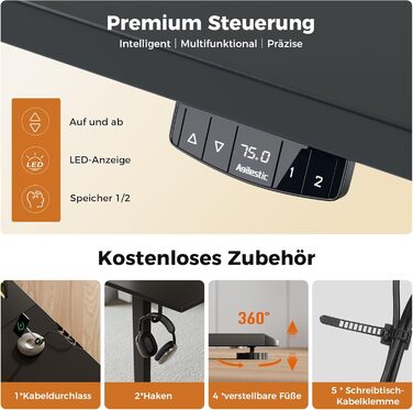 Електричний столик Agilestic L-подібної форми 150 см, регульований по висоті, для дому та офісу, ергономічний комп'ютерний стіл зі з'єднувальною панеллю, чорний, 150 x 90 см