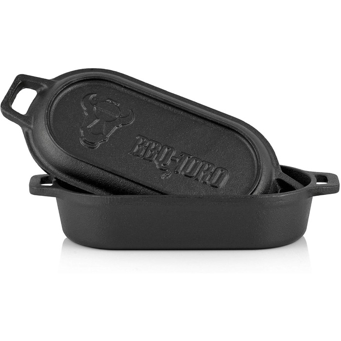 BBQ-Toro Чавунний гусятник 1 л, 29x12,5x5,5 см, вже прожарений, Dutch Oven, каструля для запікання та тушкування, ідеально для хліба й рагу