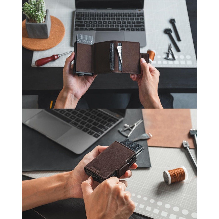 Чохл для карток VULKIT: шкіряний гаманець для чоловіків з RFID захистом (колір коричневий)