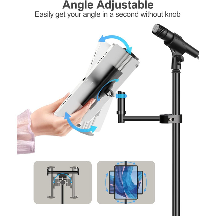 Алюмінієва підставка для iPad з мікрофонним кріпленням Elitehood, чорна