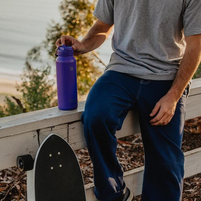 BOTTLE BOTTLE Insulated Water Bottle with Straw, Sport Stainless Steel Water Bottle with Grip Lid, Outdoor Sports Bottle for Pills, 1L (White) (Violet)