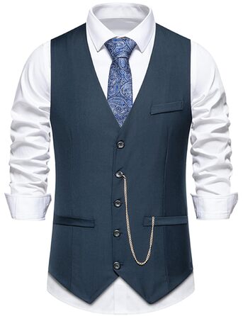 Жилет чоловічий Miaikvs, без рукавів, V-подібний виріз, для весілля, ділових зустрічей та повсякденного стилю (M107, темно-синій, L)