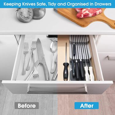 Органайзер для ножів у шухляду двоярусний, на 9 ножів, сірий - безпечне та компактне зберігання