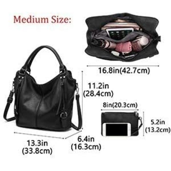 Жіноча сумка-шопер 2в1 Reaer: сумка через плече та хобо для офісу, навчання, покупок, подорожей, чорна (M)