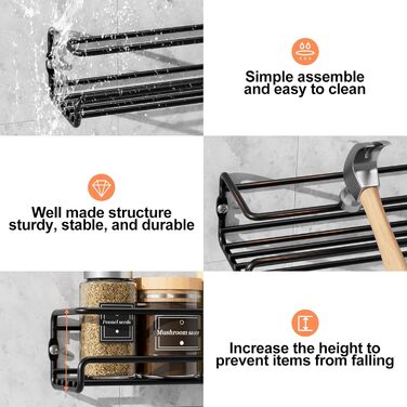 Настінна полиця для спецій, 2 шт. Організатор для спецій без свердління, металевий тримач для спецій з кріпленням на липучках та гвинтами, для кухонної шафи та комори