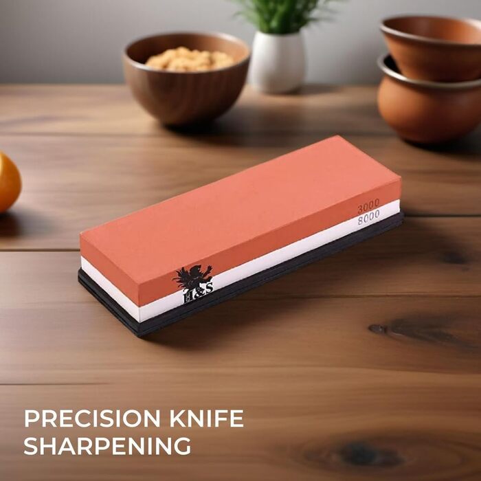 Набір точильного каміння H&S з неслизьким гумовим тримачем: двосторонній точильний камінь та брусок, зернистість 3000/8000, точилка для ножів, набір точильних каменів, мастильний камінь 10000, сталевий брусок