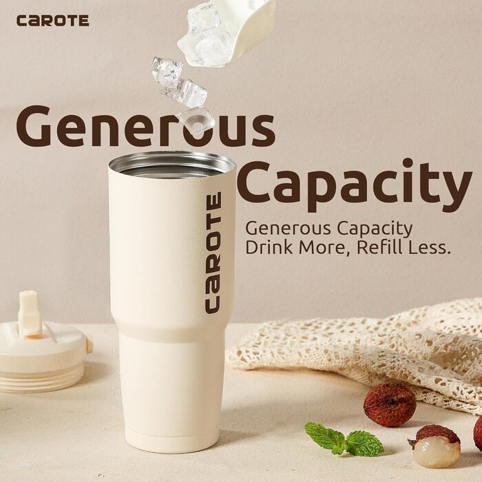 CAROTE Stainless Steel Water Bottle with Straw 960ml, Vacuum Thermos Bottle with Flexible Lid, Leak-Proof, BPA-Free, Double-Walled Insulated Bottle for Hot and Cold Drinks (White)