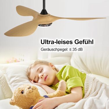 Стеляний вентилятор Reiga з підсвіткою та пультом керування, діаметр 132 см, тихий реверсивний мотор, 6 швидкостей, таймер, регульована яскравість та 3 колірні температури, коричневі лопаті